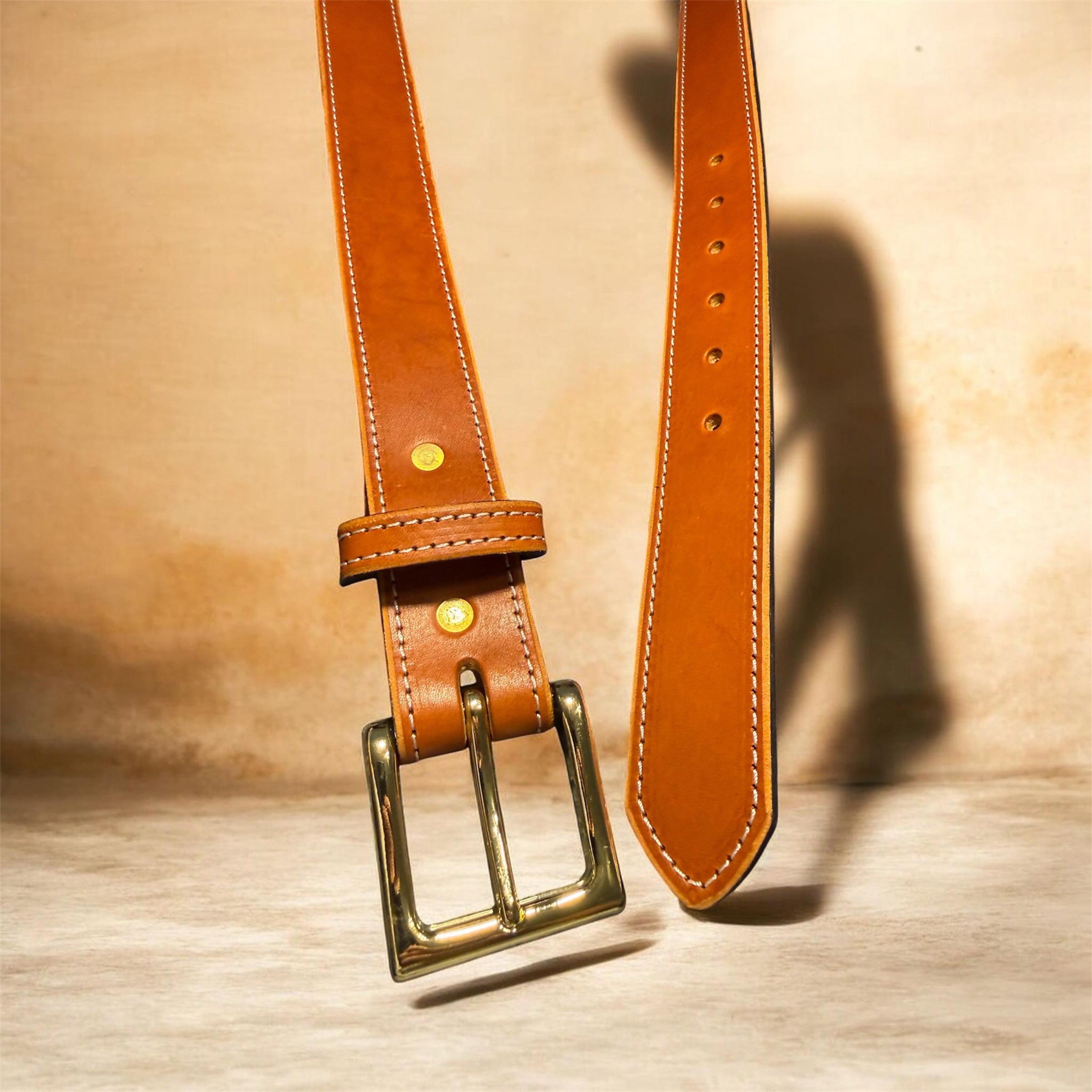 Saddle tan stitched belt